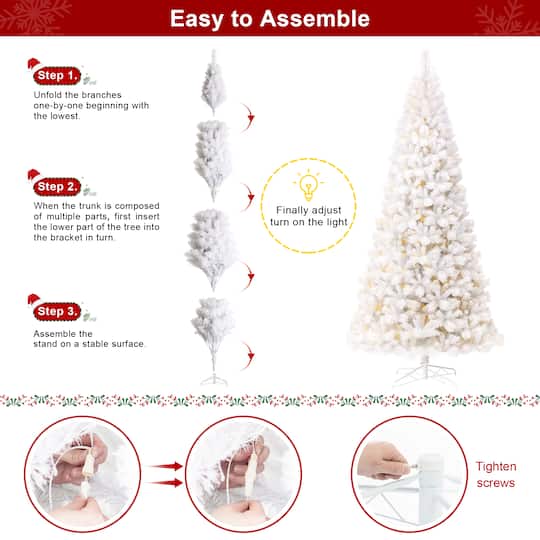 10ft. Pre-Lit White Slim Artificial Christmas Tree, Warm White LED Lights